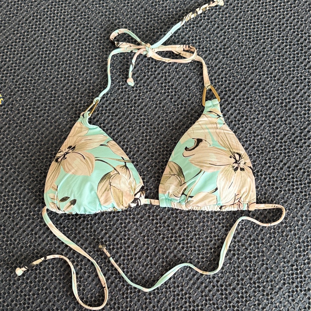 BCBGMaxAzria Mint and Beige Floral Triangle Bikini Top